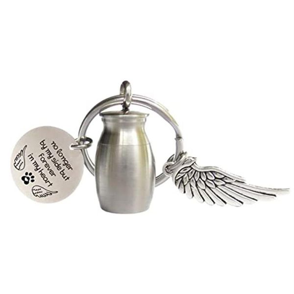 Mini anelli chiave Cremazione Urn Urn Keychain con ala e etichette rotonde per il supporto per ceneri commemorativi Keepsake Dog Pets Gioielli Human Gioielli 257J