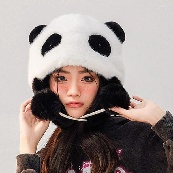 Berets Winter Panda Hut Ohrpapier Plüsch Bomber Trapper Ohr