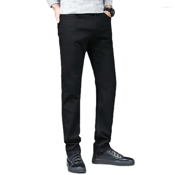 Мужские джинсы классическая растяжение Black 2023 Стиль бизнес -модная джинсовая джинсовая ткань Slim Fit Jean Brouss мужские брюки бренда