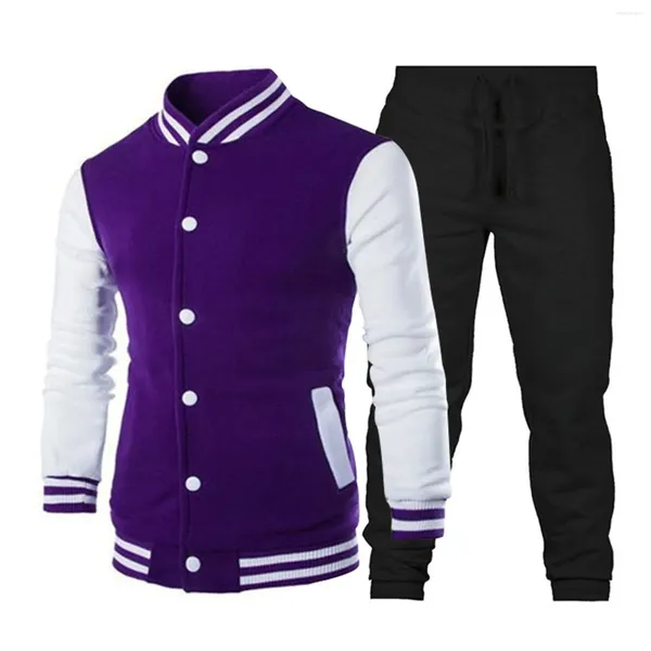 Herren -Trailsuiten Spring Solid Color Patchwork Baseball Jacke Casual Fashion Sportswear