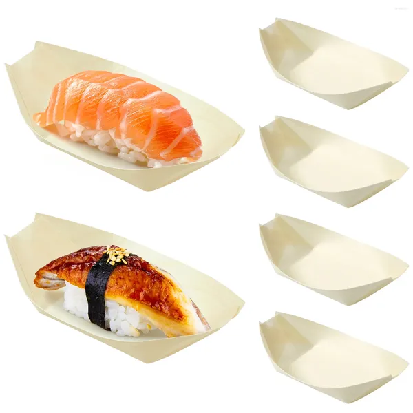 Louça de jantar descartável 100 PCs Sushi Boat Dogs Dishes PRAIXOS DOUSTURAS DE TABLE MARTEMENTES ACESSÓRIOS DE ACESSORES DE ACESSÓRIOS PLACOS DE BAMBOO Bandejas elegantes