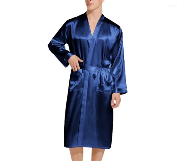 Roupa de sono masculina 2024 Robe longo Faux Silk Soft Home Bathrobe Plus Size S-xxl Nightgown For Men Solid Loose Homewear Pijamas