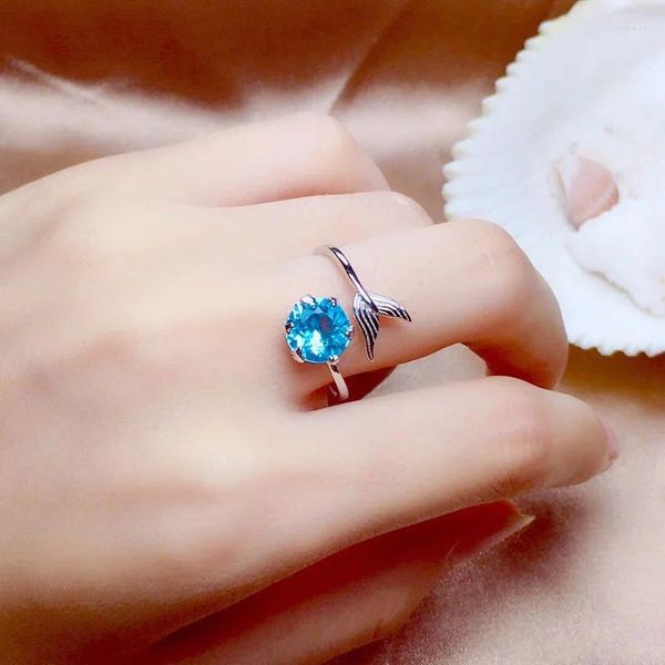 Anelli a grappolo Kofsac Creative Mermaid Tears 925 Sterling Silver for Women Zircon Blue Evita per le dita Gift Girl Girl Fashion Party Accessori