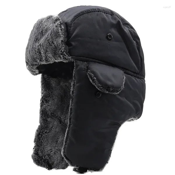 Berets Unisex Männer Frauen Winter Dicke Hut Trapper Bomber warm warmes Truppen Ohrlappen Ski Solid Fluffy Kunstpelz Kopfbedeckung Motorhaube