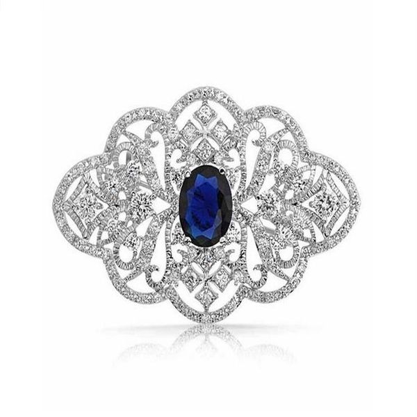 2 polegadas vintage parece claro strass de cristal diamante Broche de jóias com pedra azul222i