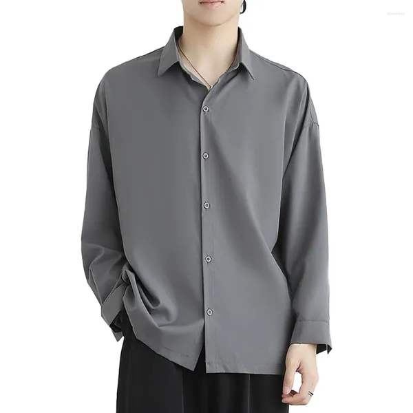 Herren T-Shirts Comfy Fody Men Shirt Blusen Korean Long Sleeve Loose M-2xl Single Breaceed Solid Color Casual Classic Classic