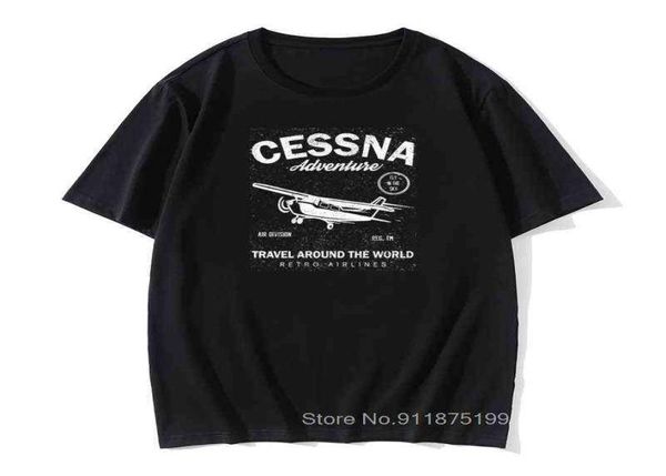 Maglietta biplano del marchio di leisure Cessna Viaggio di Airplane Travel Around E World Vintage Thirt Men Tees Graphic Faer039s Day T2203229623