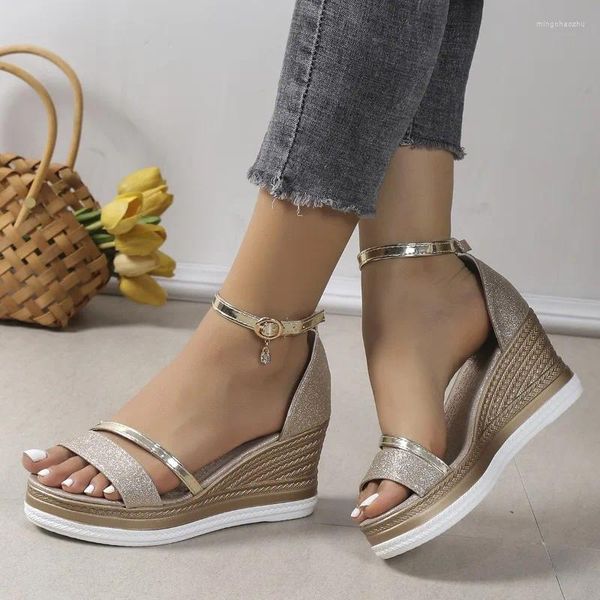 Sandalen Mode -Knöchel ein Wort Schnalle Sommer Frauen Keil Casual Cover Ferse Ladies Schuhe Plattform Sandalien Zapatos