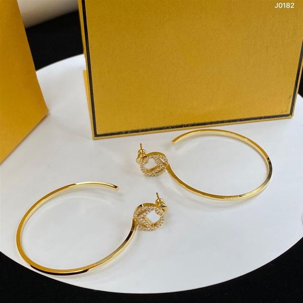 Brincos de Big Gold Hoop Designer para Women Designers Studs Luxury Diamond Hoops Brand Letter F Jóias de moda com Box2893