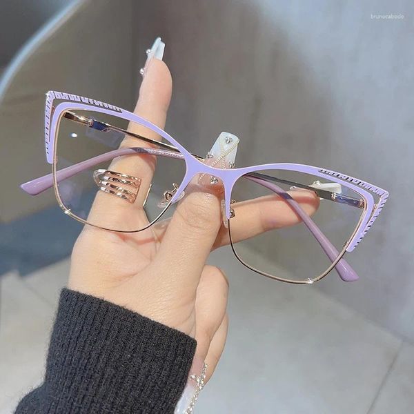 Occhiali da sole marca di moda anti -blu leggera occhio gatto occhiali da donna designer designer cerniera molla di occhiali rosa telaio in metallo miopi