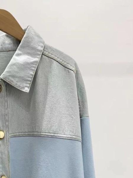 Giacche da donna autunno e inverno minimalista esterno per patchwork in denim polo denim cardigan per donne