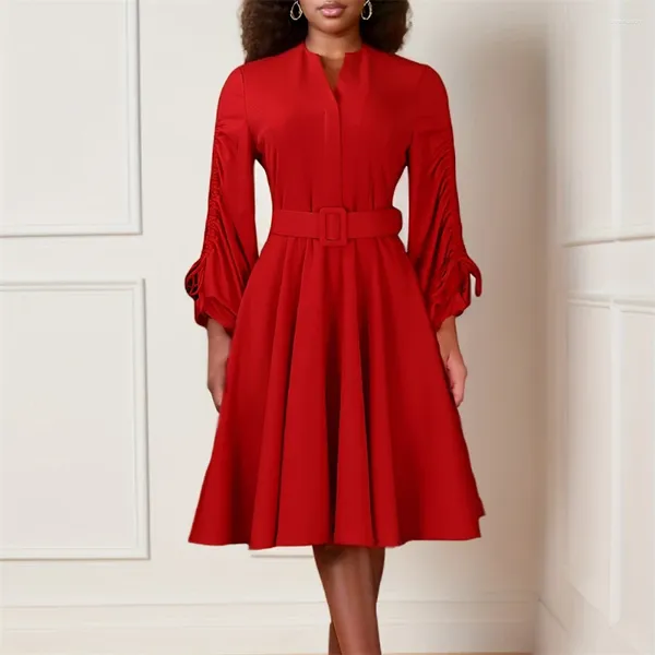 Abbigliamento etnico Plus size Donne Donne Cullette con scollo a V Belted A-Line Dress African Anakra Dashiki Dubai Kaftan Abaya Casual Elegante Partito