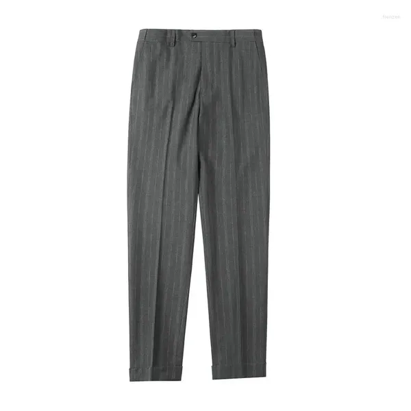 Abiti da uomo hombre pantaloni in vita allungata per uomo abbigliamento abbigliamento formale liscia sottile pantaloni da ufficio a strisce casual a strisce casual