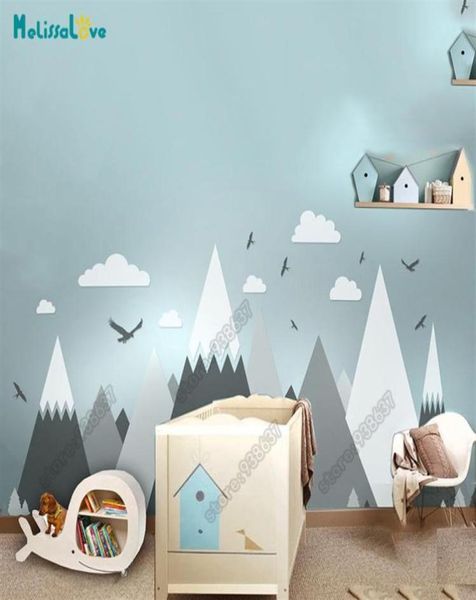 Quarto decalque decalque decoração de tema enorme mountain nuvem berçário infantil adesivo de parede removível JW373 201106288k1895456