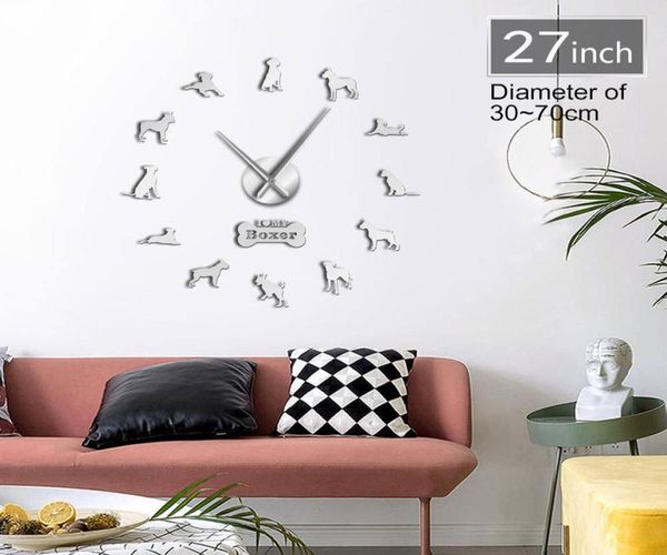 Boxer Dog Breed 3d Diy Wall Clock Living Room Уникальная идея подарка акрилового дизайна для собак Pupp Lover Permonization Clock Watch LJ22453133