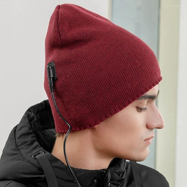 Berretti per la cura delle orecchie del cappello da maglieria USB tappi per riscaldamento intelligente USB Temperatura antivento Regolabile per escursioni per cicli sportivi per esterni