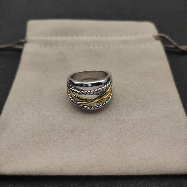 Dy Band Tiffanyjewelry Ringe verdrehte zwei Farbkreuzperlen Designer Ring Mode 925 Sterling Silber Vintage Dy Juwely Luxus Diamond 8692