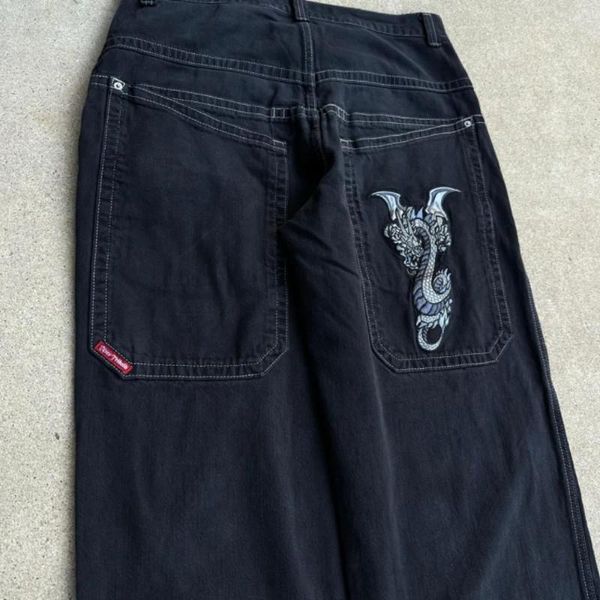 Herren Jeans jnco y2k Herren Hip Hop Cartoon Grafik Baggy Retro Black Hosen Harajuku Gothic Hohe Taille Wide Bein Hosen