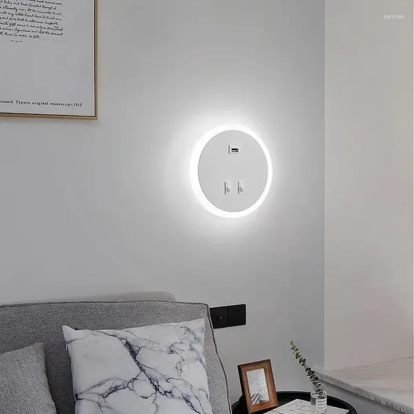 Lâmpada de parede Luz de fundo criativa Luz nórdica Modern Living Room SCENCE COM SWITCH USB Ambient Home Indoor Decor Lamps