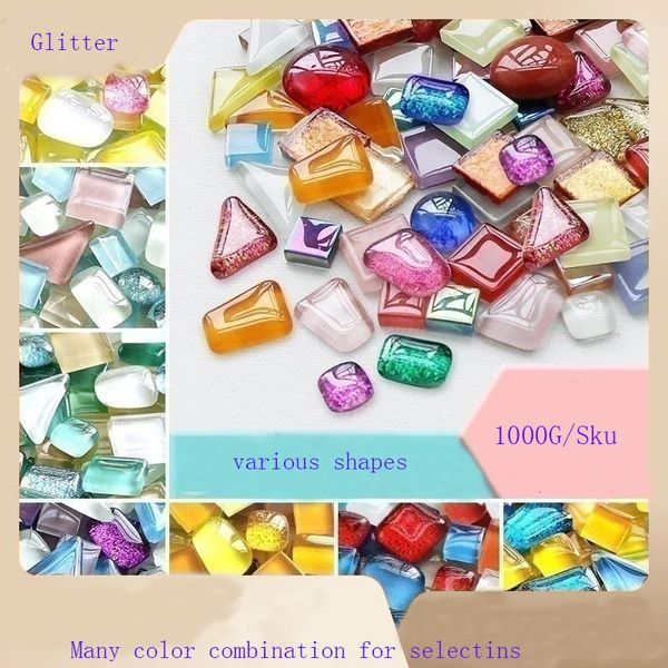 1000g verschiedene DIY -Mosaik -Kristallglasfliesen Buntes Glitzer Steinhandhand für kreative Künstler Prinzessin Mirror Geburtstagsgeschenk 231222