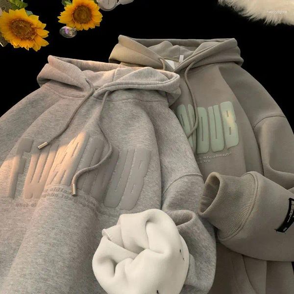 Erkek Hoodies Velvet Sweater Sonbahar Kış Mektubu Baskı Kalınlaştırılmış Gevşek Ceket Kapşonlu Uzun Kollu Tişörtü Üst Külot