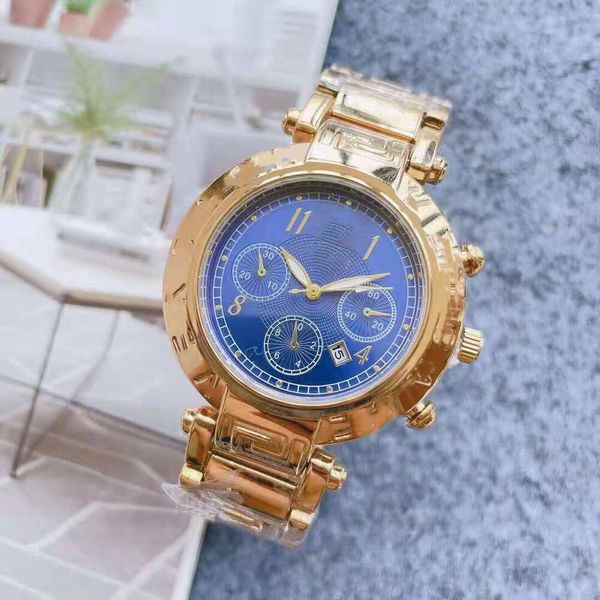 Designer Versage Vercaces Herrenuhr New Sage Three Eye Six Needle Quartz Steel Band Watch Strap Roman Cute Trend