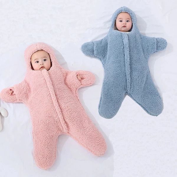 Starfish bebê dormindo com pés com zíper outono inverno nascido em swaddle carrinho embrulhado com roupas de algodão 231222