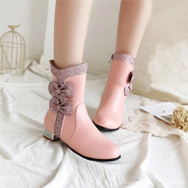 Botas ymechic plus size bling glitter girchetel salto grossa tornozelo fêmea lolita sapatos outono 2023 adorável doce feminino