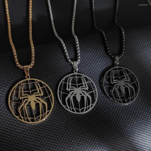 Colares pendentes Moda Spider Halloween pingentes de colar de corrente redonda aço inoxidável para homens Men Silver Color Jewelry Gift