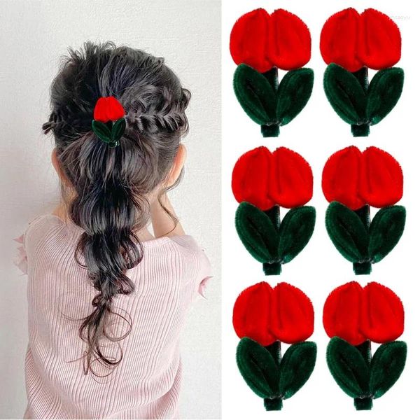 Аксессуары для волос Oaoleer 2pcs/Set Velvet Tulip Clips для детей девочки Red Flower