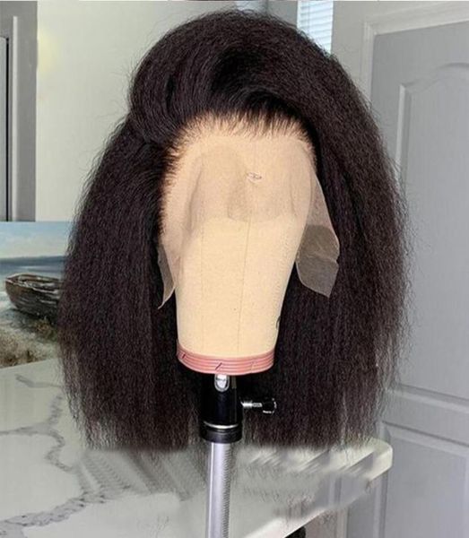 Synthetische Perücken Kurzer Bob Cut Kinky gerade Afro Haarspitzen Vorderperücke für Frauen mittlerer Teil schwarzer natürlicher weiblicher Yaki8511175