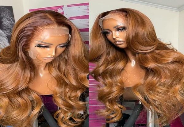 Perucas de renda luvin gengibre marrom laranja frontal pêlo humano para mulher negra destaque onda corporal mel loira frontal wig6182862