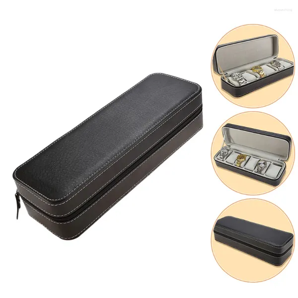 Caixas de relógio 6 Slots Caixa de armazenamento Organizador doméstico Black Zip Up Desktop Caso Jóia Contêiner Travel Portable portátil