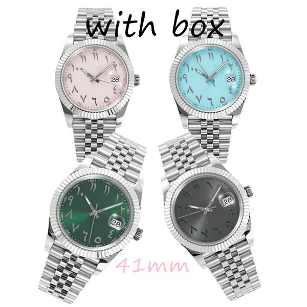 Luxury Männer automatische mechanische Bewegung Uhr 41mm Relojes 904L Designer Uhr ALLE Edelstahl Arabische Uhr Watch Pink Dial Relojes Klassische Paar Uhren Uhren -Uhren -Box