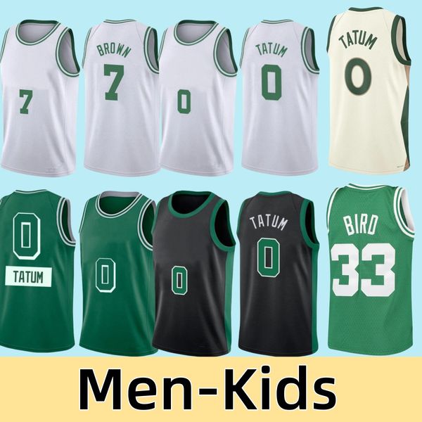 Maglie da basket Men-Youth-Kids Jayson Tatum Jaylen 7 Brown Larry Bird Wear City Mitchell Ness Retro Jersey