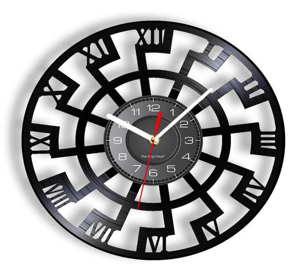 Черное солнце оккультное символ виниловой виниловой настенные часы Schwarze Sonne Солнце колесо эзотерическое настенное арт -часы норвежские декор часы x073544514