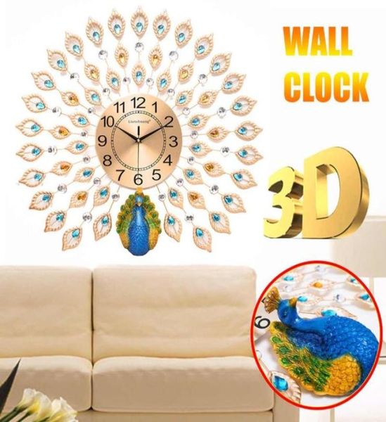 Крупные 3D Diamond Crystal Quartz Peacock Wallss Watch European Modern Design для домашней гостиной декор безмолвные настенные часы 5046939