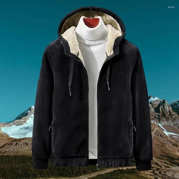 Con cappuccio maschile autunno inverno inverno cashmere pile di pile feli agnello comfort casual comfort spesso vestiti da uomo caldo