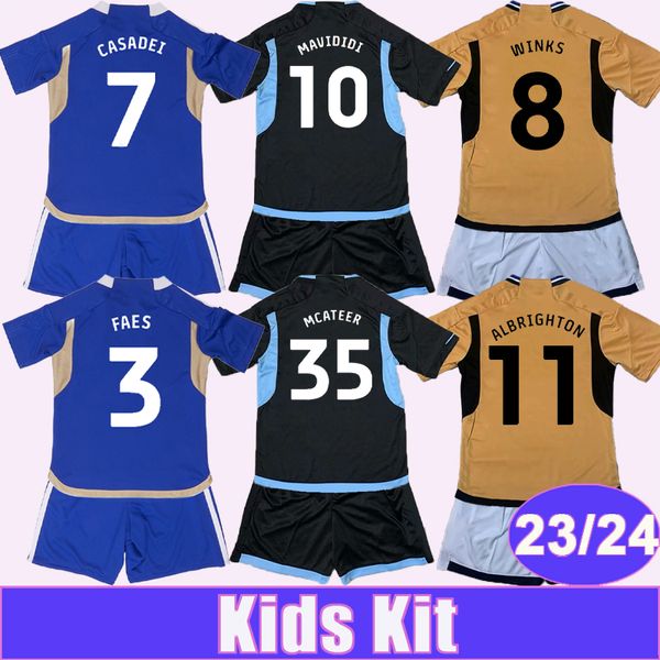 23 24 Doyle Justin Kids Kit Soccer Jerseys Winks Coady Ricardo Mcateer Vardy Mavidi Daka Home Away 3rd Football Shirts Uniformes de manga curta