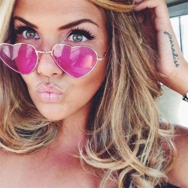 Occhiali da sole alla moda a forma di cuore per ragazza retrò con cornice rosa specchio rosa Donne vintage occhiali da sole occhiali #84059210y