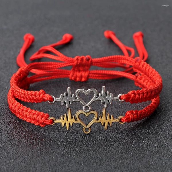 Strand 2pcs Fashion Heartbeat Cardiogramma braccialetti uomini fatti a mano intrecciati intrecciati intrecciati affascinanti donne ecg heart coppie gioielli