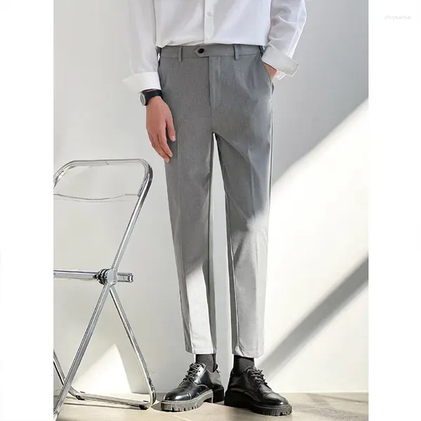 Calça masculina outono kpop moda moda harajuku slim fit calças soltas letas combinam terno casual pant coreano bolsos sólidos cortados