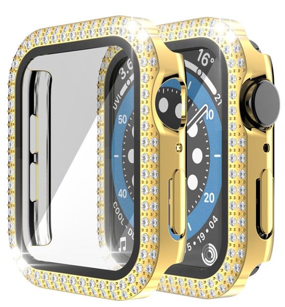 Custodia per protezione per schermo a doppio bling con diamante a bling per il paraurti protettivo per PC per Apple Watch IWatch Serie 6 5 4 3 44mm 42mm 40mm 38mm 41mm7263128