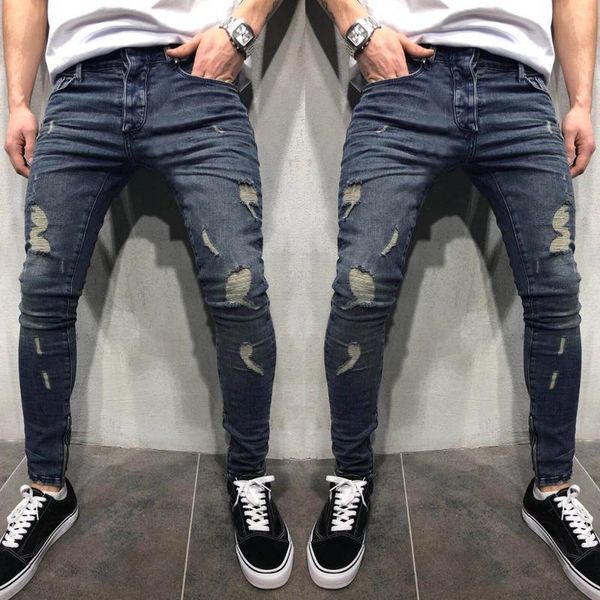 Jeans masculino cleiching skin masculino esportes de jeans de jeans de fitness bolso de fitness homens casuais jeans jean