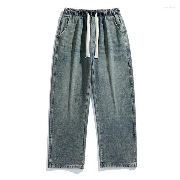 Jeans masculinos outono angustiado Men cintura elástica calça jeans moda moda de rua coreana vintage cowboy calça de fundo masculino masculino plus size