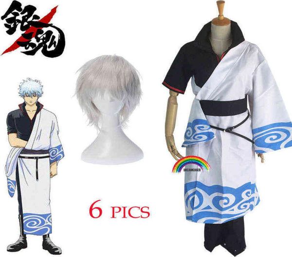 Anime Gintama Cosplay Kostümleri Sakata Gintoki Cosplay Kostüm Kimono Cadılar Bayramı Karnaval Partisi Silver Soul Cosplay Kostüm Perukları H222552338