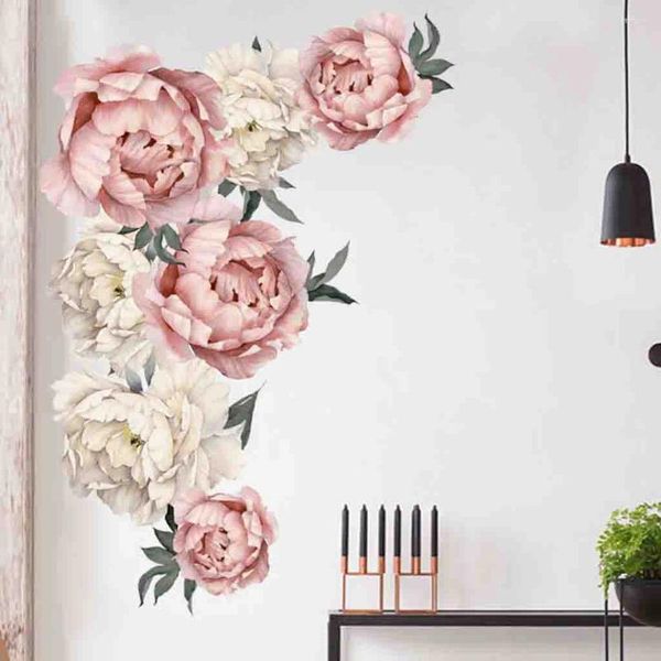Adesivos de parede peony flores rosa adesivo decalques de berçário de garotas decoração de decoração de presente de casa