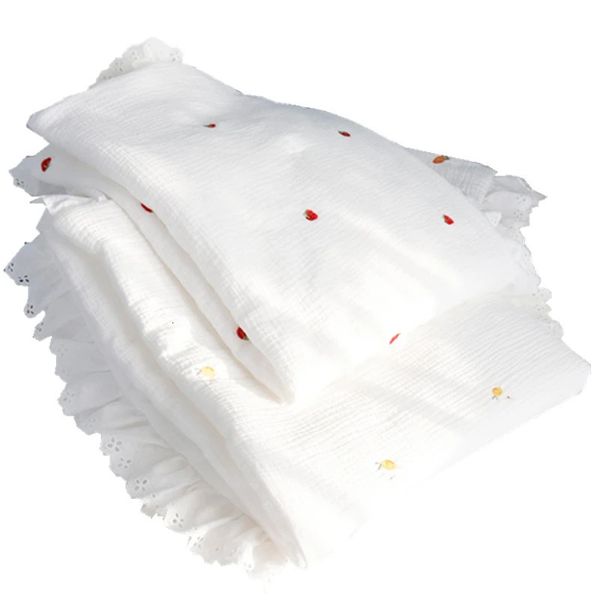 Bordado de bordado espesso de inverno cobertor de algodão de musselina com renda Baby Swaddle Princess Recebendo 231222