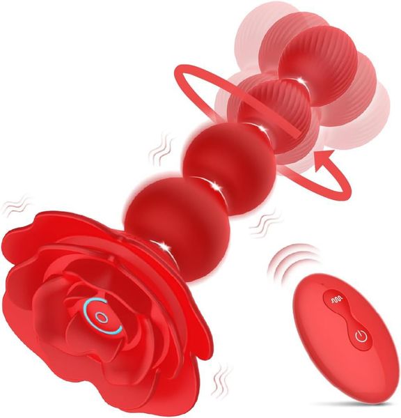 Brinquedos sexuais Rose Pull Ball Anal Plug Plug Multi-Frequência Vibração Sem fio Controle remoto Masturbação Feminino Massageador Toys sexuais adultos