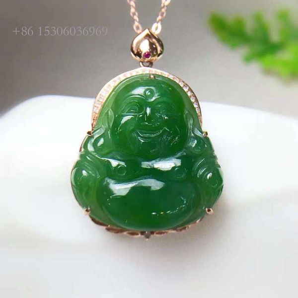 Sgarit gioielli di gioielli gemme naturali all'ingrosso oro all'ingrosso 21x22mm Nephrite Jasper Green Green Buddha Pendant Jewelery